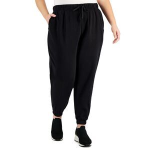 ID Ideology Plus Size Solid Fleece Jogger Pants, Created for Macy's - Deep Black